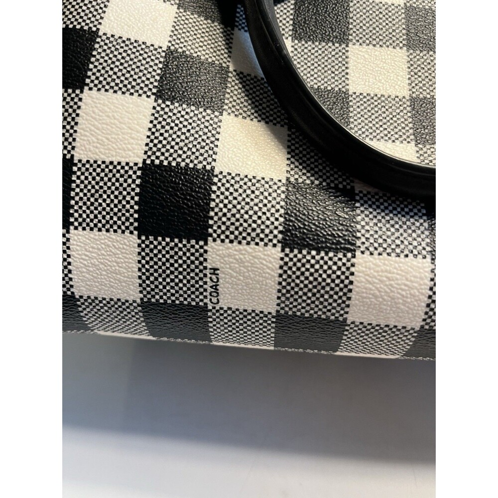 Coach Mini Bennett Black White Plaid Crossed Grain Leather Satchel - Picture 14 of 16